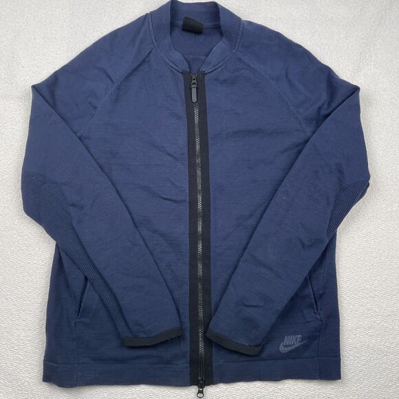 Nike Sportswear Tech Knit Bomber Jacket Men’s Sz M Navy Blue Full Zip 810558 451 - Picture 1 of 12